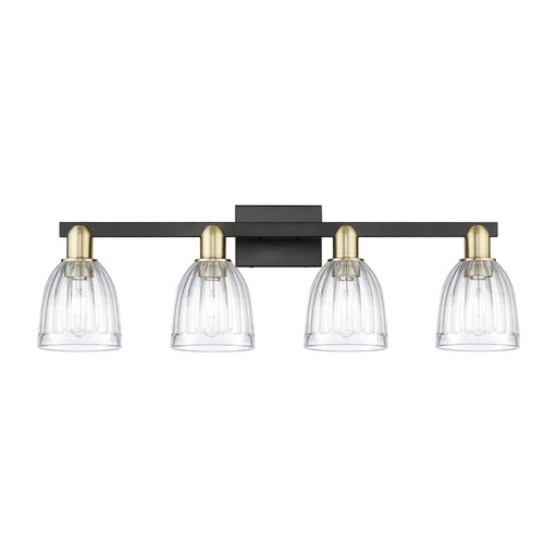 Innovations Brookfield 33in 4-Light Bath Vanity Light | Industrial Black Antique Brass and Clear Ribbed Glass | Bathroom Vanity | Model 716-4W-BAB-G442