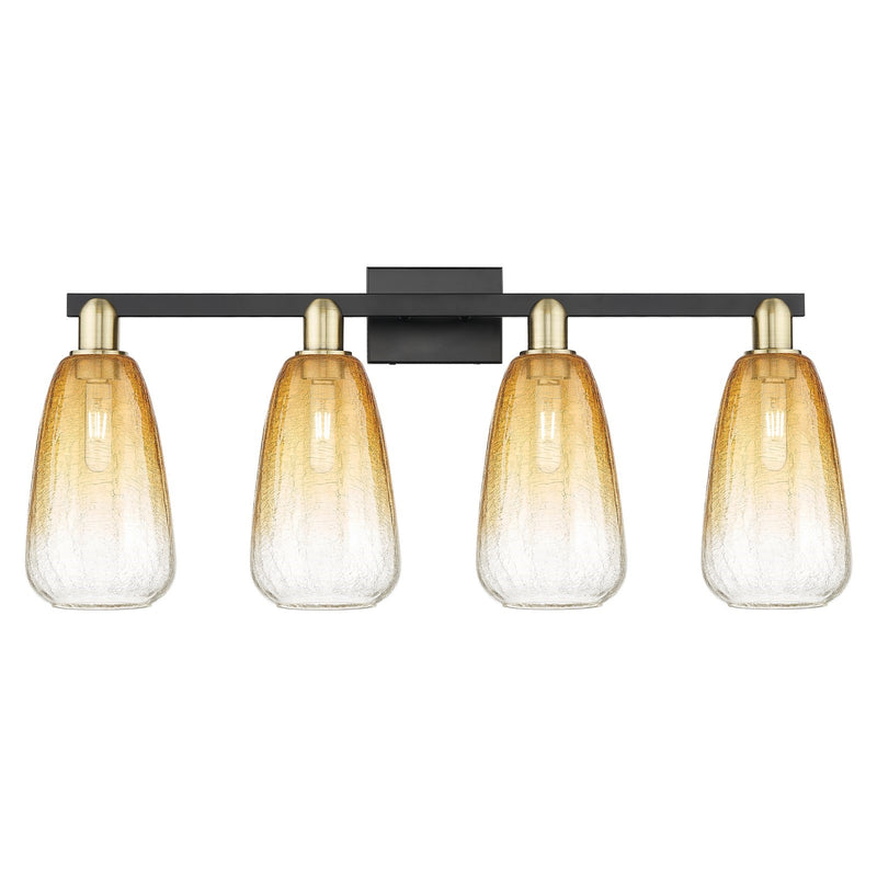 Innovations Brookhaven Almond 33in 4-Light Bath Vanity Light | Industrial Black Antique Brass and Amber Glass | Bathroom | Model 716-4W-BAB-G480-6AM