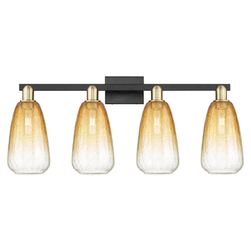 Innovations Brookhaven Almond 33in 4-Light Bath Vanity Light | Industrial Black Antique Brass and Amber Glass | Bathroom | Model 716-4W-BAB-G480-6AM
