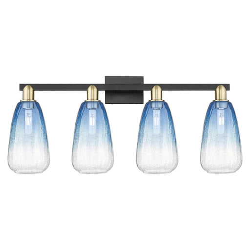 Innovations Brookhaven Almond 33in 4-Light Bath Vanity Light | Industrial Black Antique Brass and Sapphire Blue Glass | Model 716-4W-BAB-G480-6SB