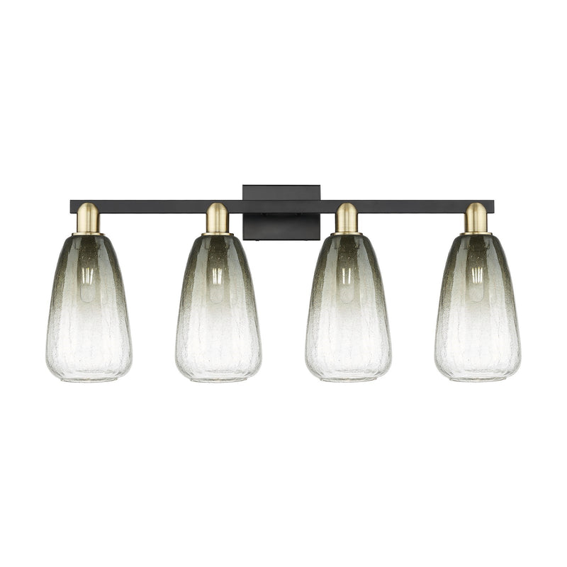 Innovations Brookhaven Almond 33in 4-Light Bath Vanity Light | Industrial Black Antique Brass and Slate Glass | Bathroom | Model 716-4W-BAB-G480-6SL