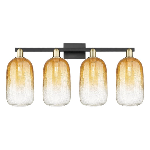 Innovations Brookhaven Cloche 34in 4-Light Bath Vanity Light | Industrial Black Antique Brass Steel and Amber Glass | Bathroom | Model 716-4W-BAB-G482-7AM