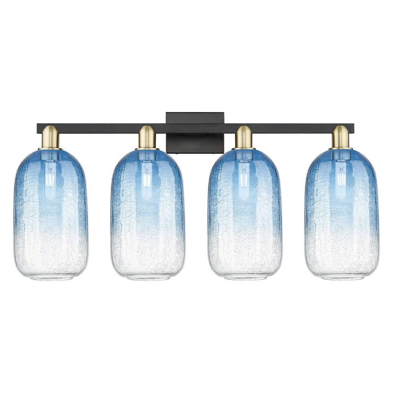 Innovations Brookhaven Cloche 34in 4-Light Bath Vanity Light | Industrial Black Antique Brass and Sapphire Blue Glass | Model 716-4W-BAB-G482-7SB