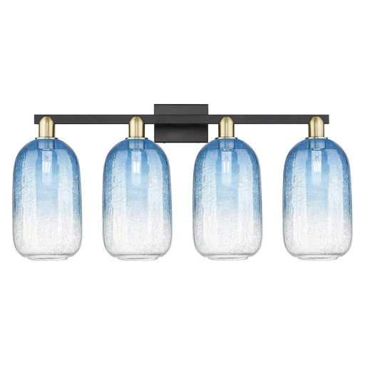 Innovations Brookhaven Cloche 34in 4-Light Bath Vanity Light | Industrial Black Antique Brass and Sapphire Blue Glass | Model 716-4W-BAB-G482-7SB