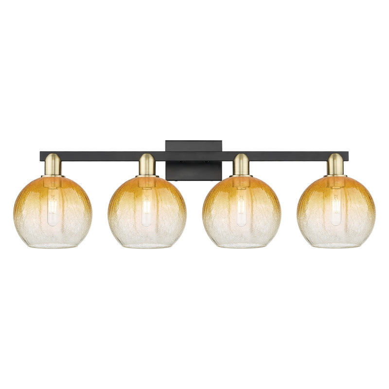 Innovations Brookhaven Globe 35in 4-Light Bath Vanity Light | Industrial Black Antique Brass and Amber Glass | Bathroom Vanity | Model 716-4W-BAB-G483-8AM