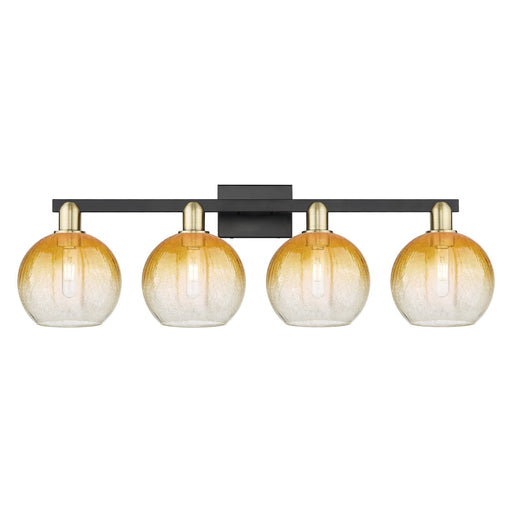 Innovations Brookhaven Globe 35in 4-Light Bath Vanity Light | Industrial Black Antique Brass and Amber Glass | Bathroom Vanity | Model 716-4W-BAB-G483-8AM