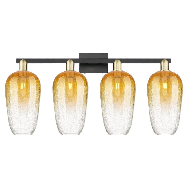 Innovations Brookhaven Flute 34in 4-Light Bath Vanity Light | Industrial Black Antique Brass and Amber Glass | Bathroom Vanity | Model 716-4W-BAB-G484-7AM