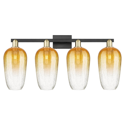 Innovations Brookhaven Flute 34in 4-Light Bath Vanity Light | Industrial Black Antique Brass and Amber Glass | Bathroom Vanity | Model 716-4W-BAB-G484-7AM