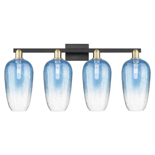 Innovations Brookhaven Flute 34in 4-Light Bath Vanity Light | Industrial Black Antique Brass and Sapphire Blue Glass | Model 716-4W-BAB-G484-7SB