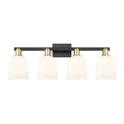 Innovations Bella 33in 4-Light Bath Vanity Light | Industrial Black Antique Brass and White Glass | Bathroom Vanity | Model 716-4W-BAB-G558-6GWH