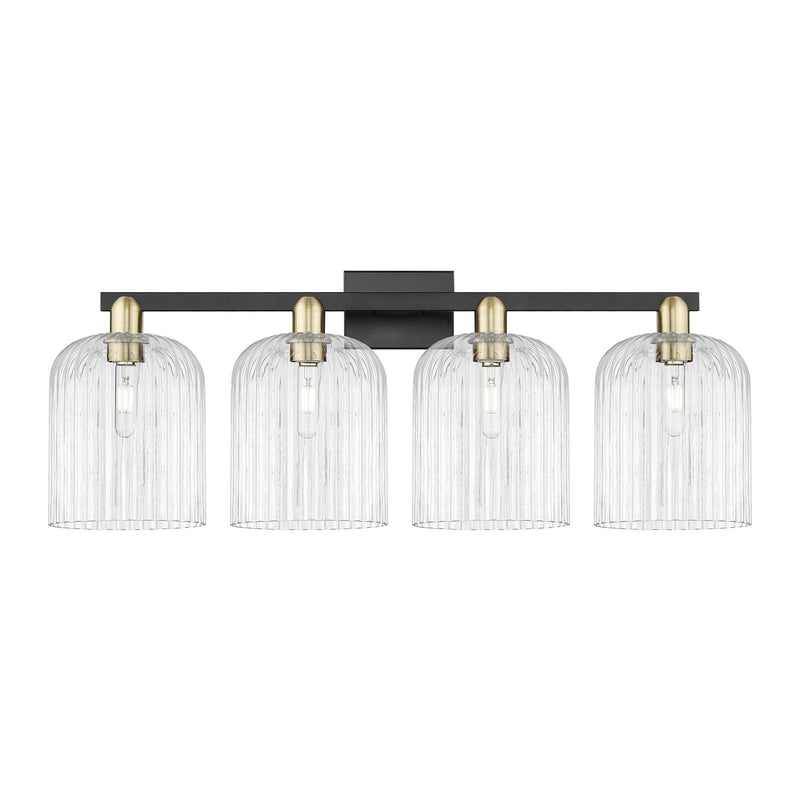 Innovations Bridal Veil 35in 4-Light Bath Vanity Light | Industrial Black Antique Brass and Clear Ribbed Glass | Bathroom | Model 716-4W-BAB-G559-8CL