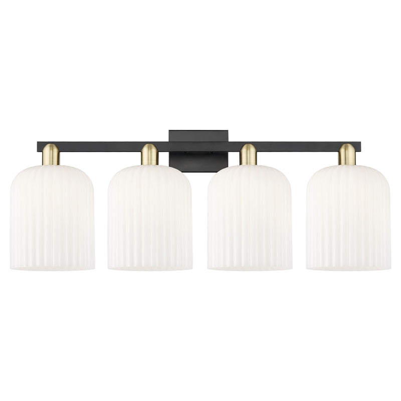 Innovations Bridal Veil 35in 4-Light Bath Vanity Light | Industrial Black Antique Brass and Gloss White Ribbed Glass | Model 716-4W-BAB-G559-8GWH