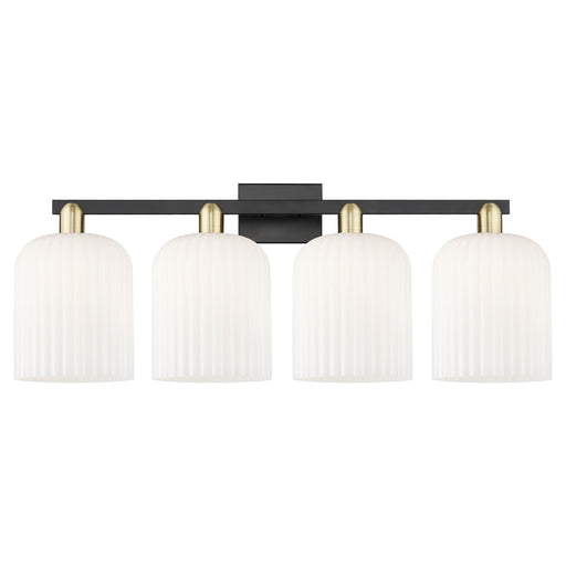 Innovations Bridal Veil 35in 4-Light Bath Vanity Light | Industrial Black Antique Brass and Gloss White Ribbed Glass | Model 716-4W-BAB-G559-8GWH