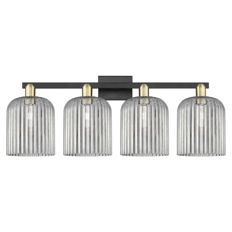 Innovations Bridal Veil 35in 4-Light Bath Vanity Light | Industrial Black Antique Brass and Light Smoke Ribbed Glass | Model 716-4W-BAB-G559-8SM