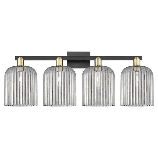 Innovations Bridal Veil 35in 4-Light Bath Vanity Light | Industrial Black Antique Brass and Light Smoke Ribbed Glass | Model 716-4W-BAB-G559-8SM