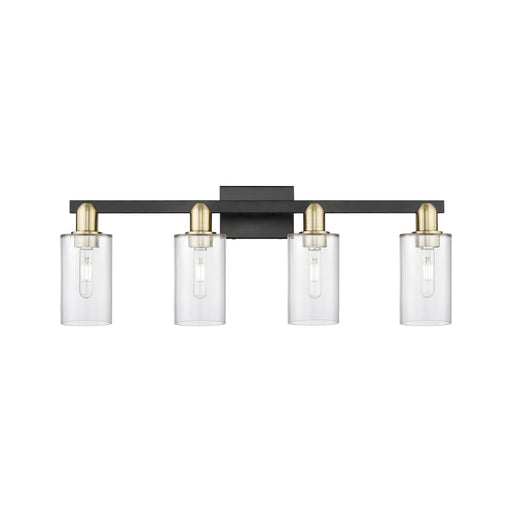 Innovations Clymer 31in 4-Light Bath Vanity | Industrial Black Antique Brass Steel and Clear Glass | Bathroom Vanity Light | Model 716-4W-BAB-G802