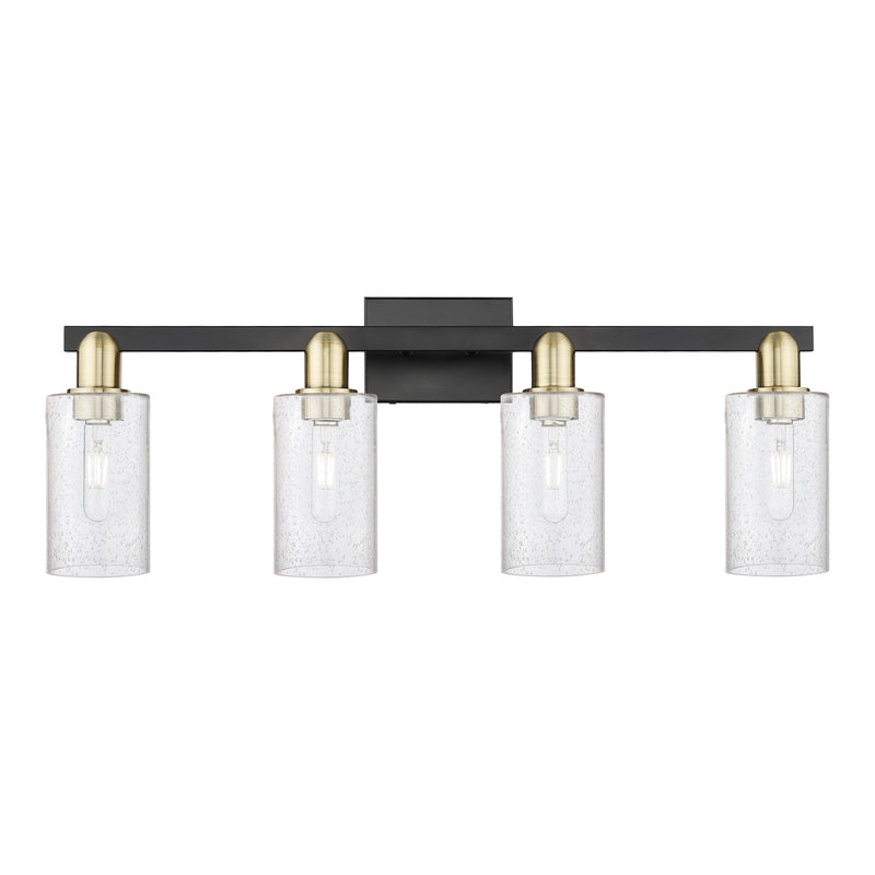 Innovations Clymer 31in 4-Light Bath Vanity | Industrial Black Antique Brass and Seedy Glass | Bathroom Vanity Light | Model 716-4W-BAB-G804