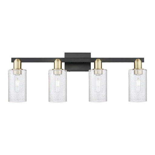 Innovations Clymer 31in 4-Light Bath Vanity | Industrial Black Antique Brass and Seedy Glass | Bathroom Vanity Light | Model 716-4W-BAB-G804