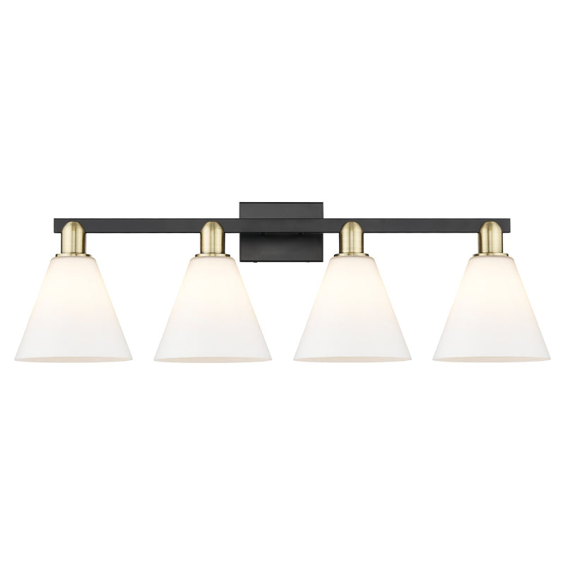 Innovations Berkshire Glass 35in 4-Light Bath Vanity | Industrial Black Antique Brass and Matte White Glass | Bathroom Vanity | Model 716-4W-BAB-GBC-81