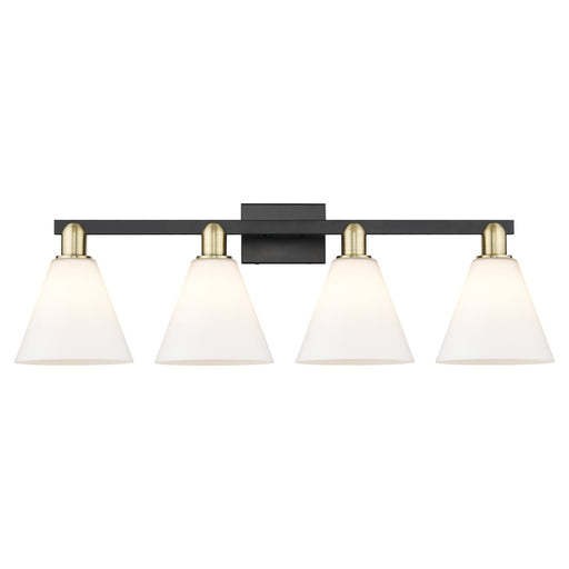 Innovations Berkshire Glass 35in 4-Light Bath Vanity | Industrial Black Antique Brass and Matte White Glass | Bathroom Vanity | Model 716-4W-BAB-GBC-81