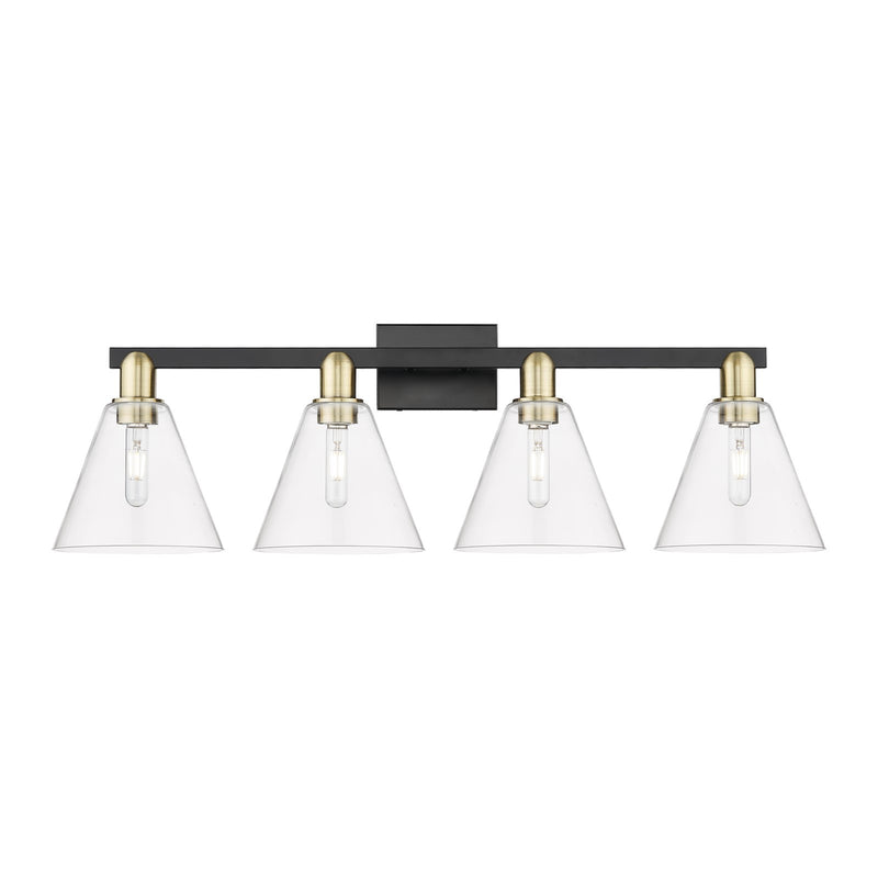 Innovations Berkshire Glass 35in 4-Light Bath Vanity Light | Industrial Black Antique Brass and Clear Glass | Bathroom Vanity | Model 716-4W-BAB-GBC-82