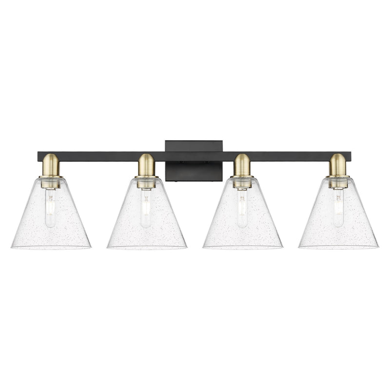 Innovations Berkshire Glass 35in 4-Light Bath Vanity Light | Industrial Black Antique Brass Steel and Seedy Glass | Bathroom | Model 716-4W-BAB-GBC-84