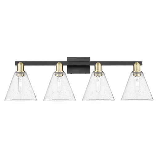 Innovations Berkshire Glass 35in 4-Light Bath Vanity Light | Industrial Black Antique Brass Steel and Seedy Glass | Bathroom | Model 716-4W-BAB-GBC-84
