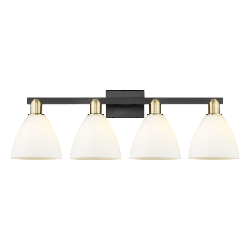 Innovations Bristol 35in 4-Light Bath Vanity Light | Industrial Black Antique Brass and Matte White Glass | Bathroom Vanity | Model 716-4W-BAB-GBD-751