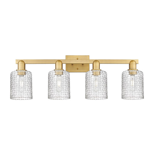 Innovations Cobbleskill 32in 4-Light Bath Vanity Light | Industrial Brushed Brass and Clear Glass | Bathroom Vanity | Model 716-4W-BB-G112C-5CL