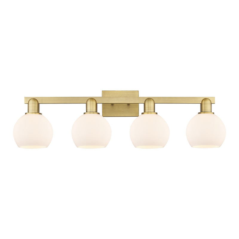 Innovations Athens 33in 4-Light Bath Vanity Light | Industrial Brushed Brass Steel and Matte White Glass | Bathroom Vanity | Model 716-4W-BB-G121-6