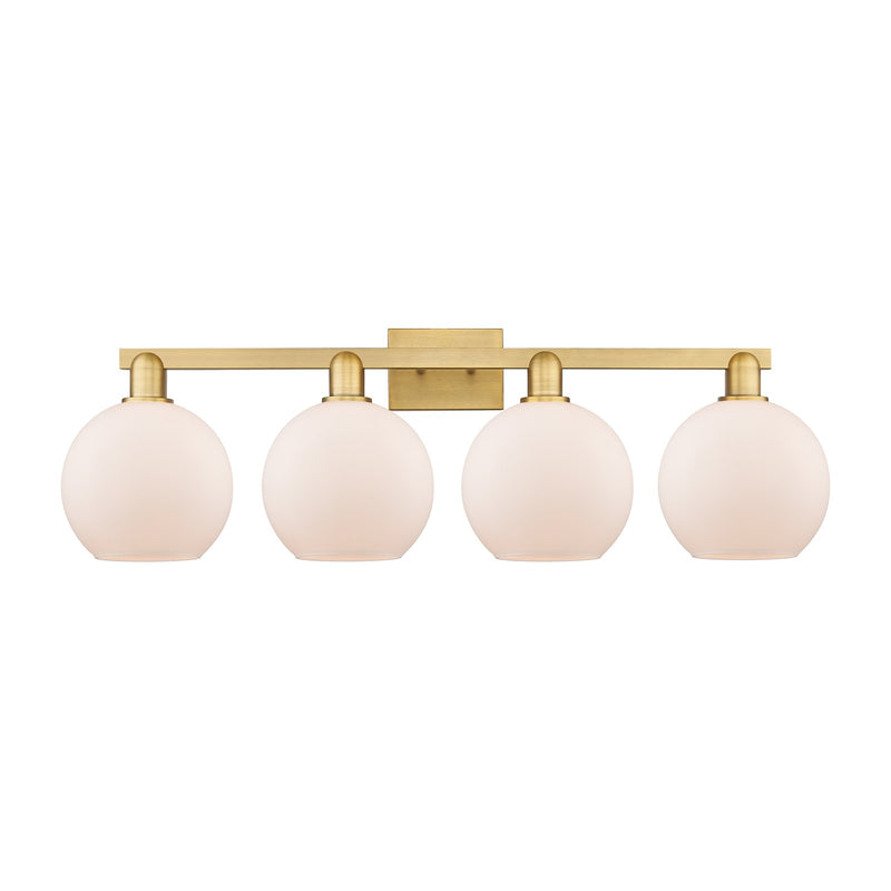 Innovations Athens 35in 4-Light Bath Vanity Light | Industrial Brushed Brass and Matte White Glass | Bathroom Vanity | Model 716-4W-BB-G121-8
