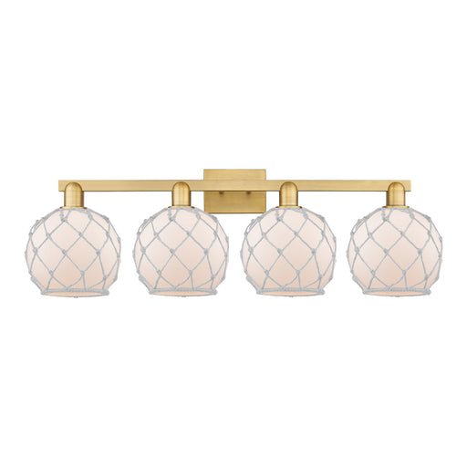 Innovations Farmhouse Rope 35in 4-Light Bath Vanity | Industrial Brushed Brass and White Frosted Glass with Rope | Bathroom & | Model 716-4W-BB-G121-8RW