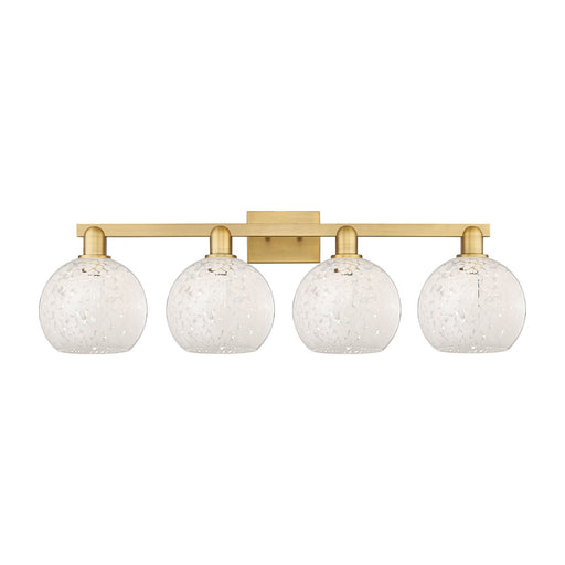 Innovations White Mouchette 35in 4-Light Bath Vanity | Industrial Brushed Brass and White Glass | Bathroom & Powder Room | Model 716-4W-BB-G1216-8WM