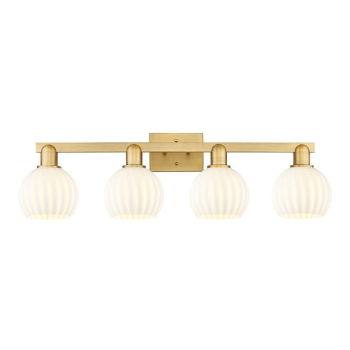 Innovations Arcadia 33in 4-Light Bath Vanity Light | Industrial Brushed Brass and White Venetian Glass | Bathroom Vanity | Model 716-4W-BB-G1217-6WV