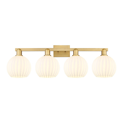 Innovations Lighting White Venetian 35in 4-Light Bath Vanity | Industrial Brushed Brass and White Venetian Glass | Bathroom | Model 716-4W-BB-G1217-8WV