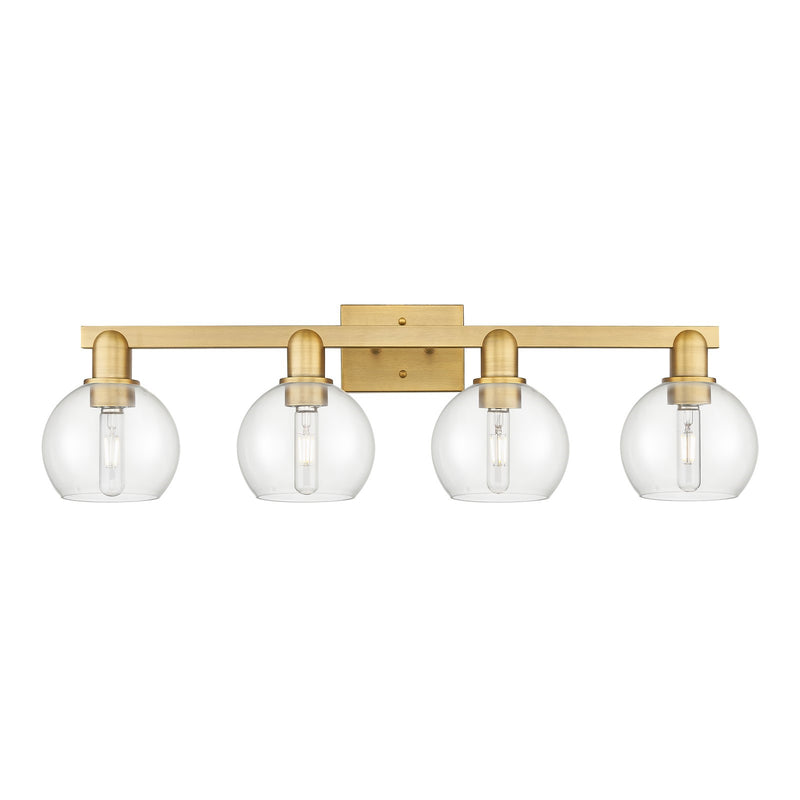 Innovations Athens 33in 4-Light Bath Vanity Light | Industrial Brushed Brass Steel and Clear Glass | Bathroom Vanity | Model 716-4W-BB-G122-6