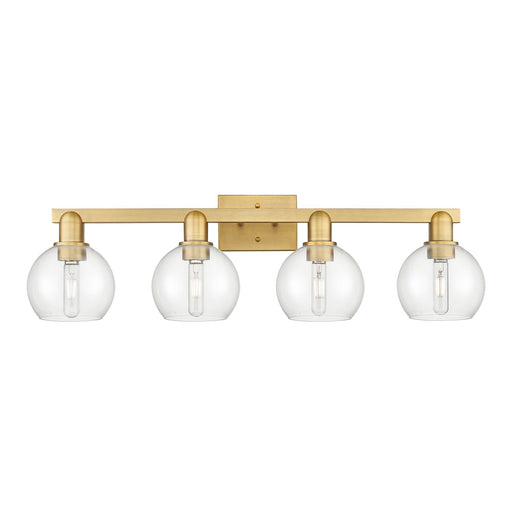 Innovations Athens 33in 4-Light Bath Vanity Light | Industrial Brushed Brass Steel and Clear Glass | Bathroom Vanity | Model 716-4W-BB-G122-6