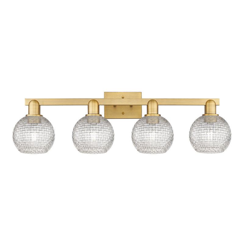 Innovations Athens 33in 4-Light Bath Vanity | Industrial Brushed Brass and Clear Basket Weave Glass | Bathroom Vanity Light | Model 716-4W-BB-G122C-6CL