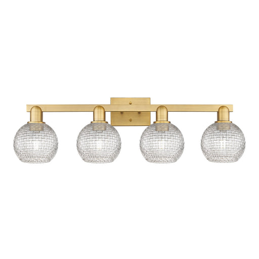 Innovations Athens 33in 4-Light Bath Vanity | Industrial Brushed Brass and Clear Basket Weave Glass | Bathroom Vanity Light | Model 716-4W-BB-G122C-6CL