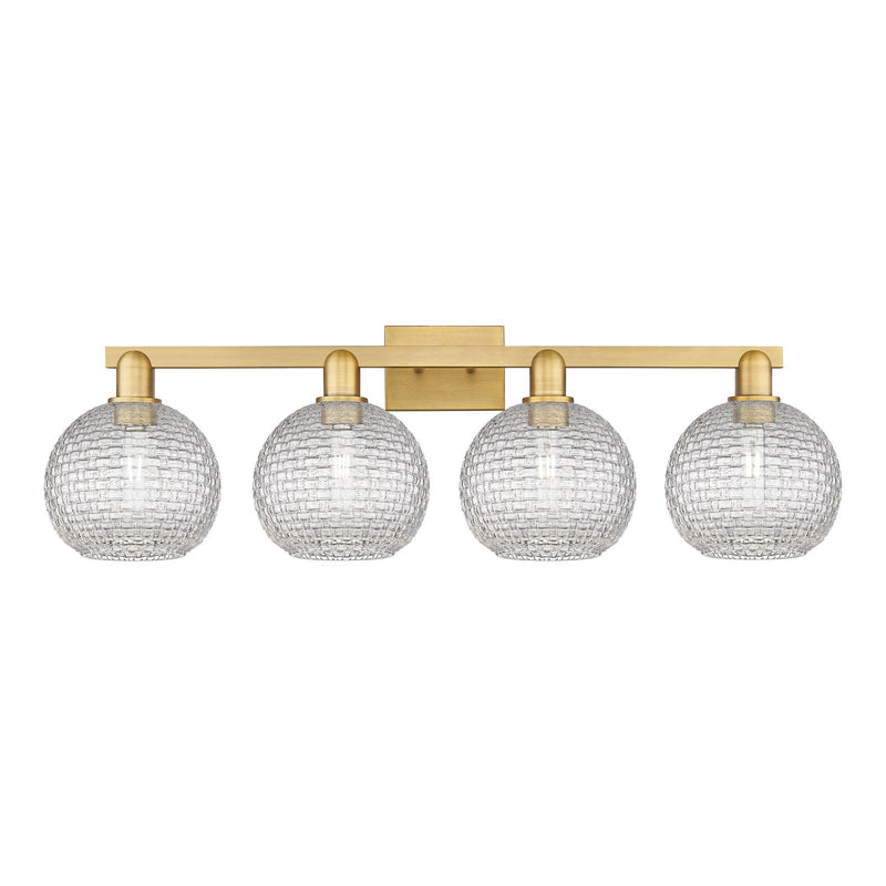 Innovations Athens 35in 4-Light Bath Vanity Light | Industrial Brushed Brass and Clear Basket Weave Glass | Bathroom Vanity | Model 716-4W-BB-G122C-8CL