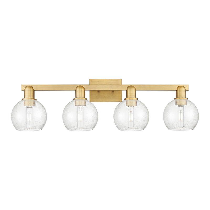 Innovations Athens 33in 4-Light Bath Vanity Light | Industrial Brushed Brass Steel and Seedy Glass | Bathroom Vanity | Model 716-4W-BB-G124-6