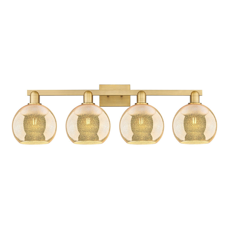 Innovations Athens 35in 4-Light Bath Vanity Light | Industrial Brushed Brass Steel and Mercury Glass | Bathroom Vanity | Model 716-4W-BB-G128-8