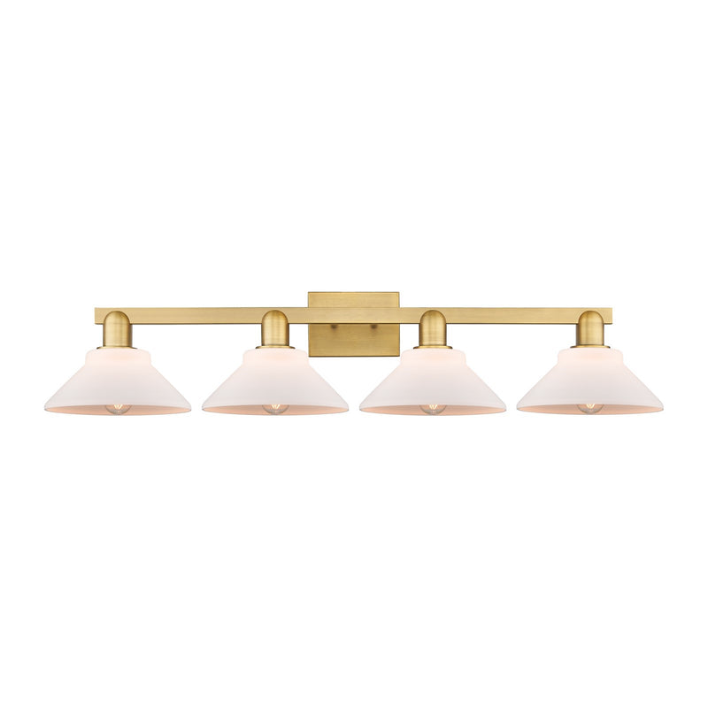 Innovations Orwell 35in 4-Light Bath Vanity Light | Industrial Brushed Brass and Matte White Glass | Bathroom Vanity & Powder Room | Model 716-4W-BB-G131