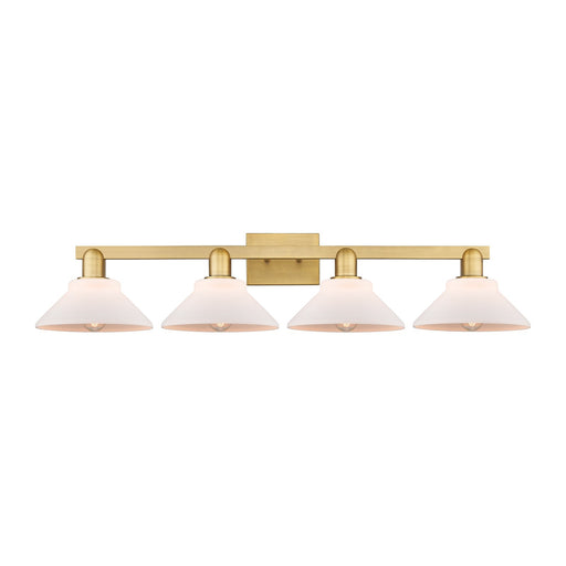 Innovations Orwell 35in 4-Light Bath Vanity Light | Industrial Brushed Brass and Matte White Glass | Bathroom Vanity & Powder Room | Model 716-4W-BB-G131