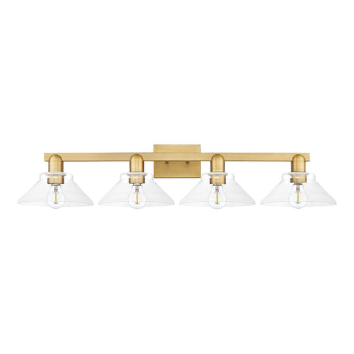 Innovations Orwell 35in 4-Light Bath Vanity Light | Industrial Brushed Brass Steel and Clear Cone Glass | Bathroom Vanity & Powder | Model 716-4W-BB-G132