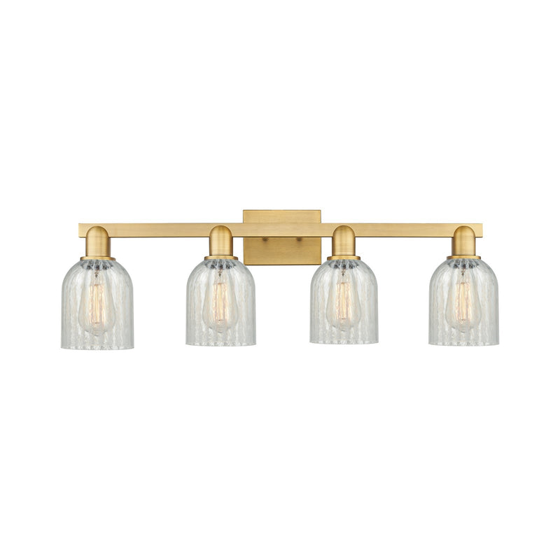 Innovations Caledonia 32in 4-Light Bath Vanity Light | Industrial Brushed Brass and Mouchette Glass | Bathroom Vanity | Model 716-4W-BB-G2511