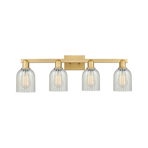 Innovations Caledonia 32in 4-Light Bath Vanity Light | Industrial Brushed Brass and Mouchette Glass | Bathroom Vanity | Model 716-4W-BB-G2511