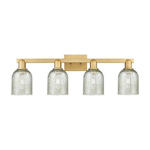 Innovations Caledonia 32in 4-Light Bath Vanity Light | Industrial Brushed Brass Steel and Mica Glass | Bathroom Vanity | Model 716-4W-BB-G259