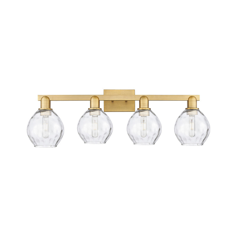 Innovations Waverly 33in 4-Light Bath Vanity Light | Industrial Brushed Brass and Clear Glass | Bathroom Vanity | Model 716-4W-BB-G362