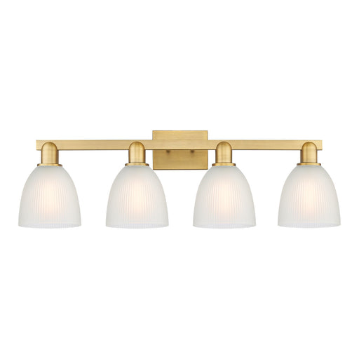 Innovations Castile 33in 4-Light Bath Vanity Light | Industrial Brushed Brass and White Glass | Bathroom Vanity | Model 716-4W-BB-G381